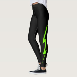 Leggings Guêtres vertes au néon noires de boulon de foudr