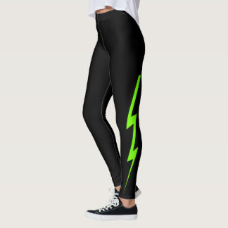 Leggings Guêtres vertes au néon noires de boulon de foudre