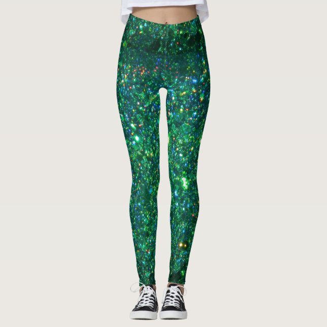 Leggings Guêtres vertes de parties scintillantes (Devant)
