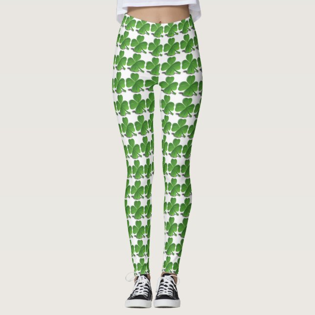 Leggings Guêtres vertes et blanches de shamrock (Devant)