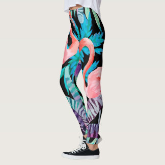 Leggings Guêtres vibrantes et roses d'impression de Flamant