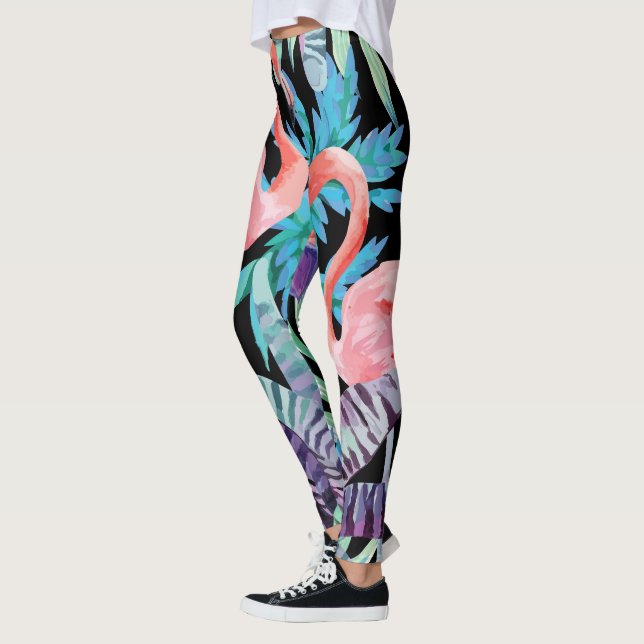 Leggings Guêtres vibrantes et roses d'impression de Flamant (Gauche)