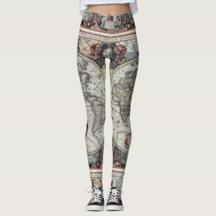 Leggings Guêtres vintages de carte du monde