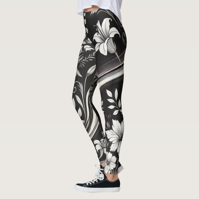 Leggings Gym Floral noir et blanc (Gauche)
