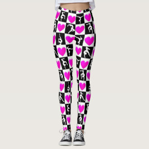 LEGGINGS GYMNASTIQUE DU COEUR ROSE ET NOIR JOLIE