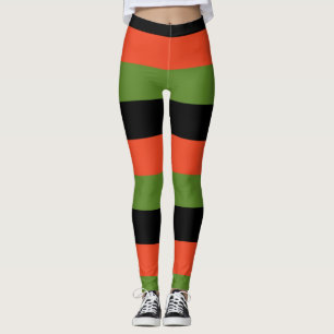 Leggings Halloween à rayures noir orange et vert