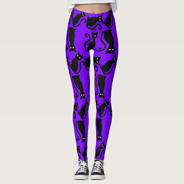 Leggings halloween black cat witch purple (Devant)
