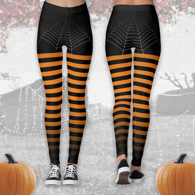Leggings Halloween Black orange araignée web stripes ombre (Créateur téléchargé)