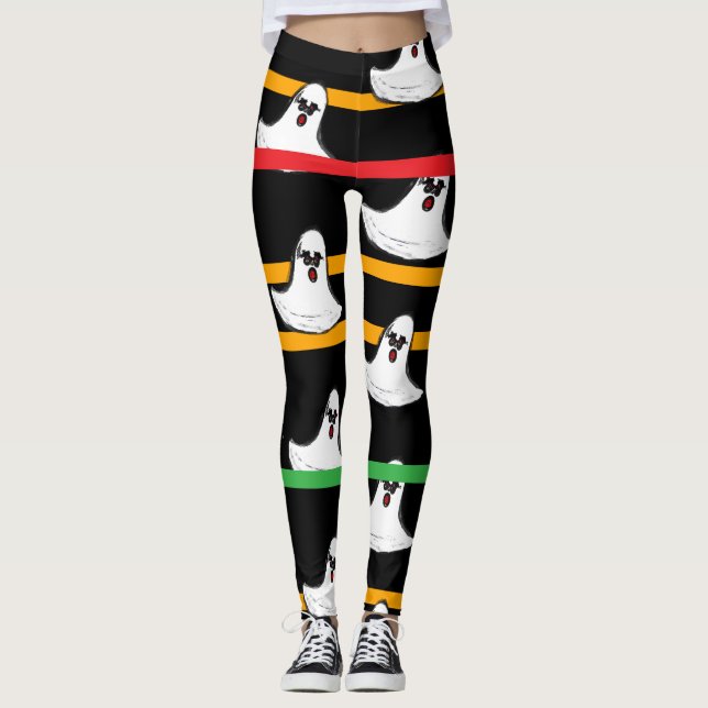 Leggings Halloween Black Orange Rouge Vert Blanc Fantômes (Devant)