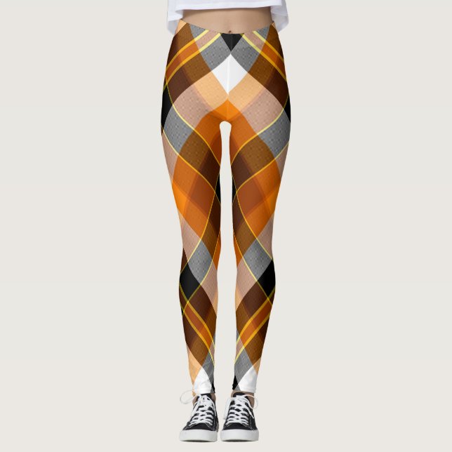 Leggings Halloween blanc, orange, jaune et noir plaid (Devant)