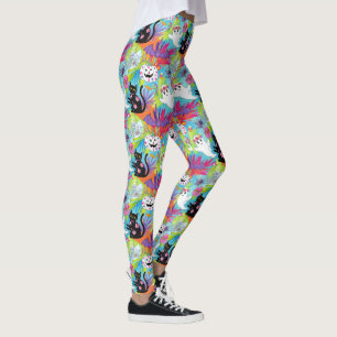Leggings Halloween Citrouille fantôme de chat noir tropical