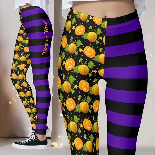Leggings Halloween citrouille Jack-o'-lantern tour ou tétée (Créateur téléchargé)