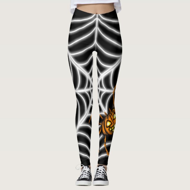 Leggings Halloween citrouille noir toile d'araignée (Devant)