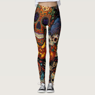 Leggings Halloween, Citrouilles Crâne de Sucre Fiesta, Cala