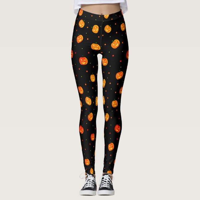 Leggings Halloween Citrouilles de peur Jack-o'-Lantern Moti (Devant)