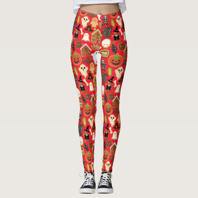 Leggings Halloween Cookies Collection Motif B Rouge BG (Devant)