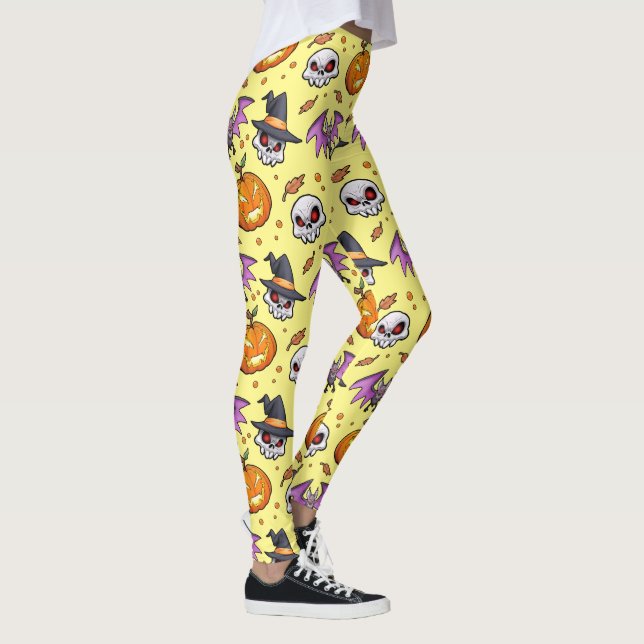 Leggings Halloween Cool déplaisant (Jaune) (Droite)