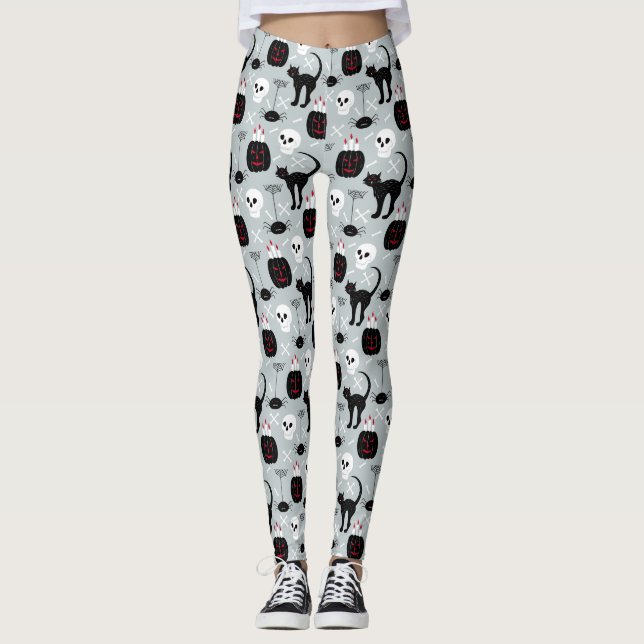 Leggings Halloween crâne noir - Halloween femme serré (Devant)