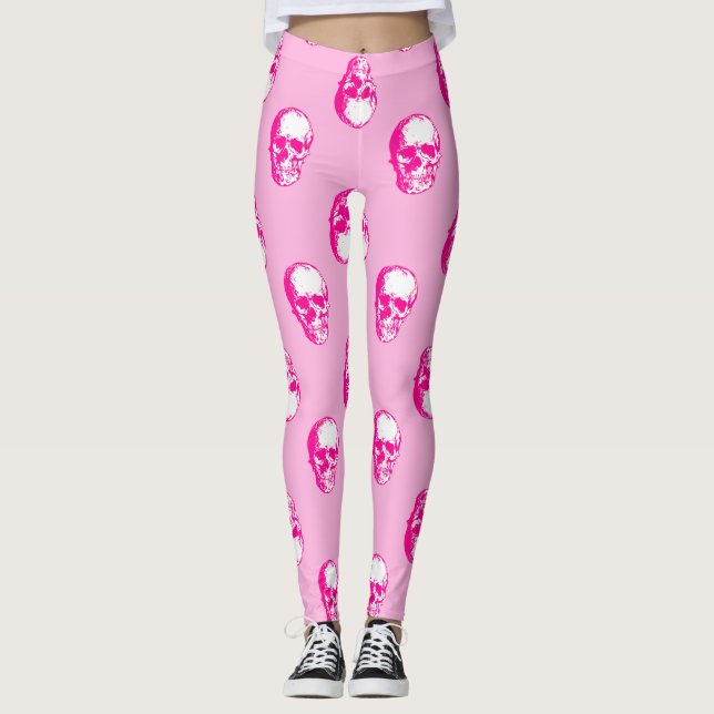 Leggings halloween crâne rose gothique (Devant)