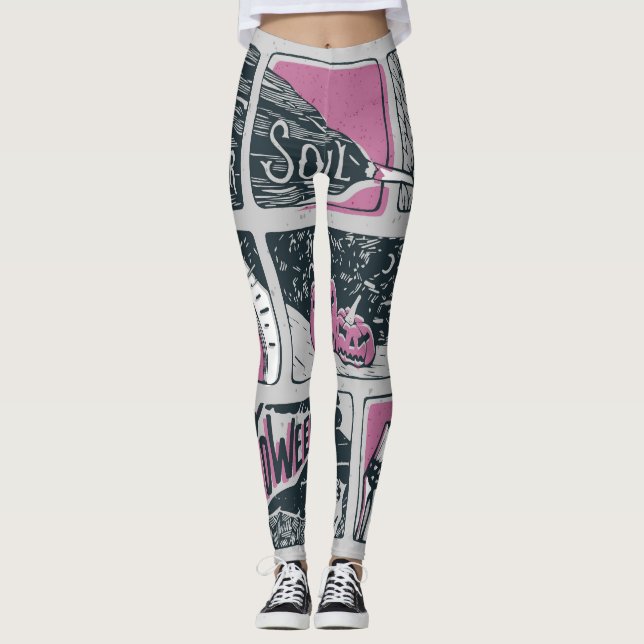 Leggings Halloween de bande dessinée : Illustration amusant (Devant)