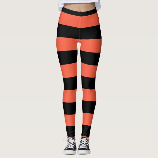 Leggings Halloween Festif Black & Orange Stripes (Devant)