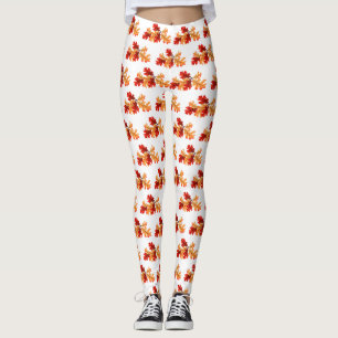 Leggings Halloween Foliage Automne Rouge Orange Motif Feuil