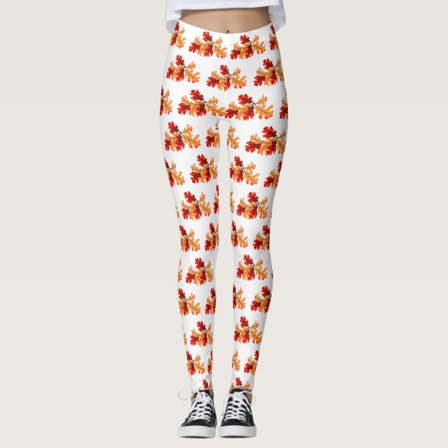 Leggings Halloween Foliage Automne Rouge Orange Motif Feuil (Devant)