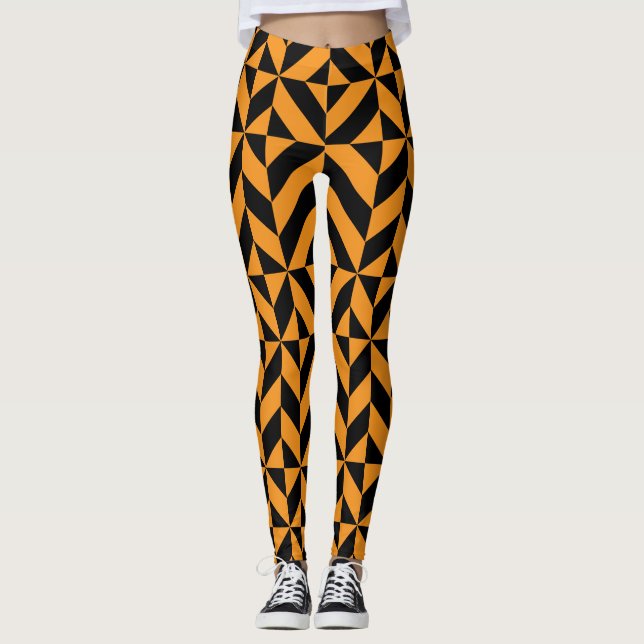 Leggings Halloween géométrique orange noir (Devant)
