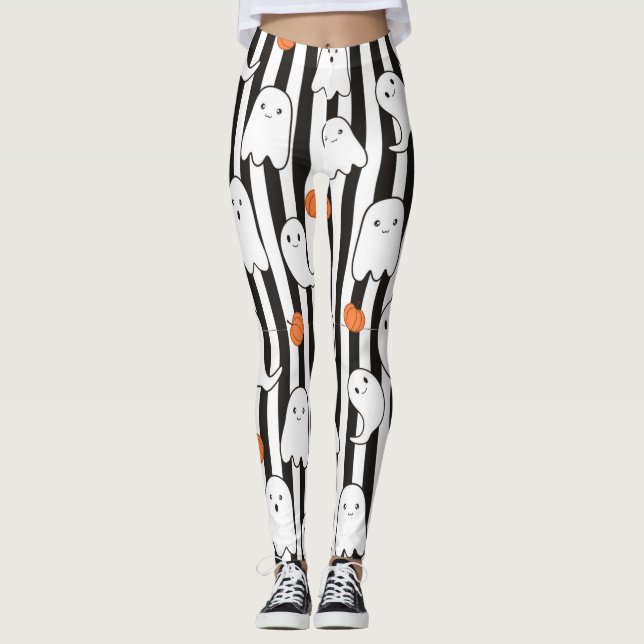 Leggings Halloween Ghost et Motif Citrouille (Devant)