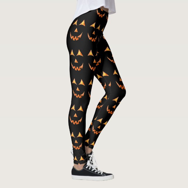 Leggings Halloween Jack O'lantern Citrouille Face Graphique (Droite)
