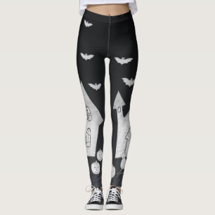 Leggings Halloween la nuit avec Haunted House, chauves-sour