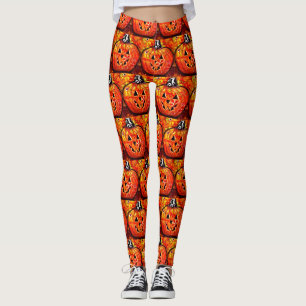Leggings Halloween lunaire Jack-o'-lantern Floral Orange