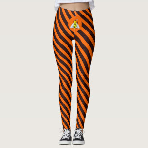 Leggings Halloween Magic Bee Witch Orange et Black Stripes