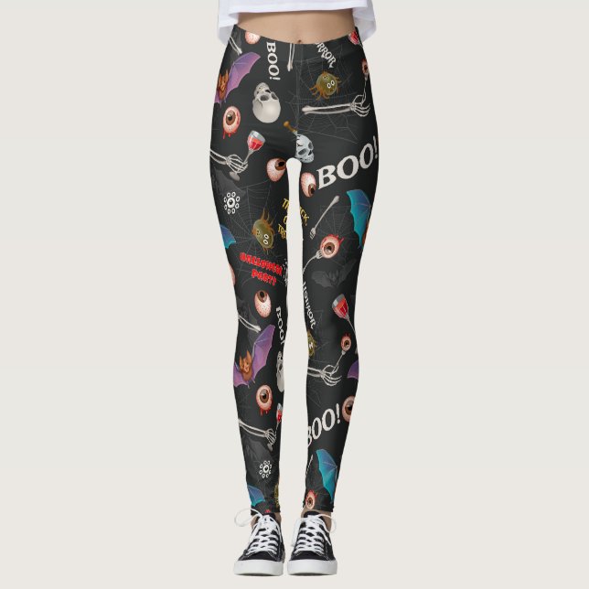 Leggings Halloween moderne Icônes Crâne Bat Eyeballs (Devant)