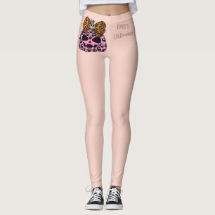 Leggings Halloween, Motif Crâne, Visage Citrouille, Moderne