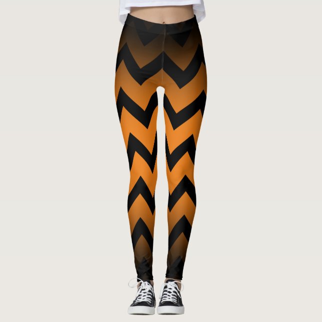 Leggings Halloween Noir chevrons rayures ombré orange (Devant)