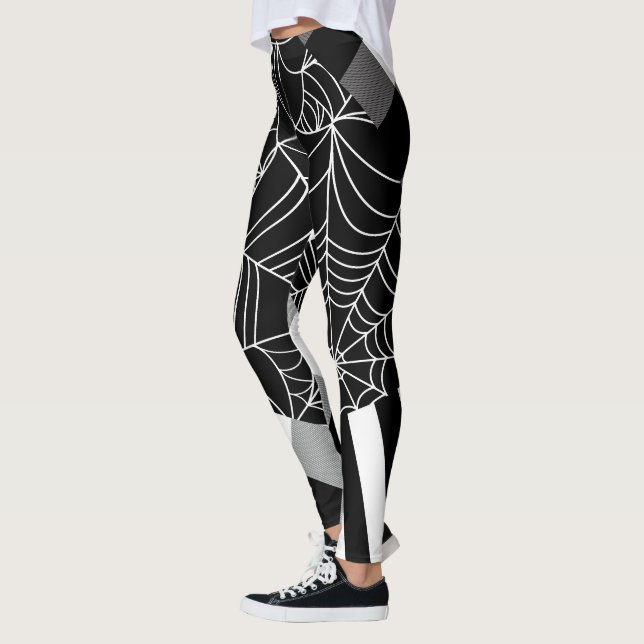 Leggings Halloween noir et blanc Spiderweb Patchwork (Gauche)