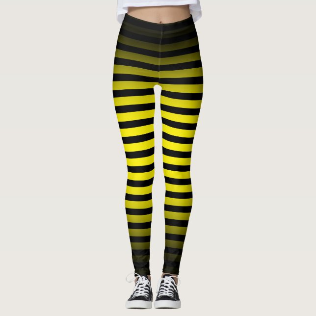Leggings Halloween noir jaune rayures verticales ombre (Devant)