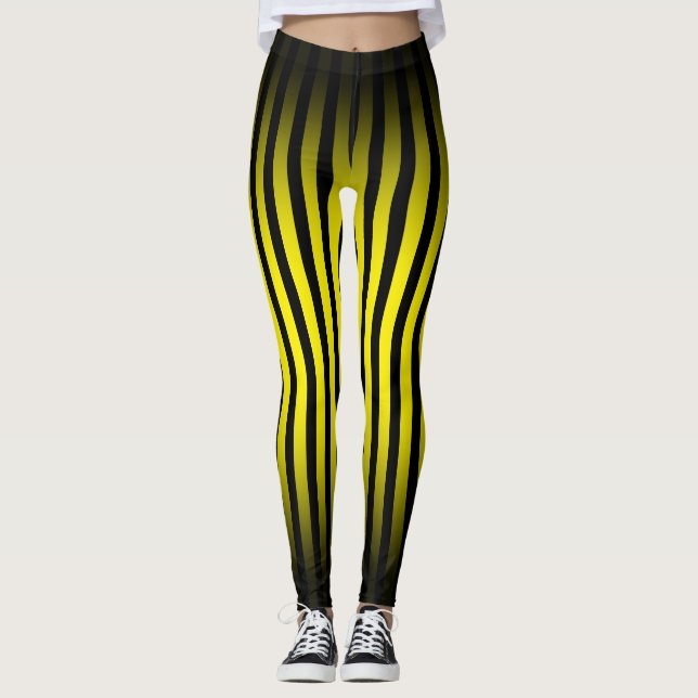 Leggings Halloween noir jaune rayures verticales ombre (Devant)