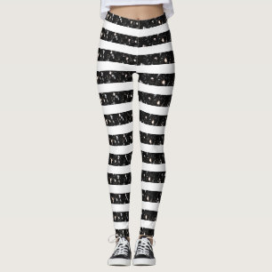 Leggings Halloween Noir rayures lignes sur blanc