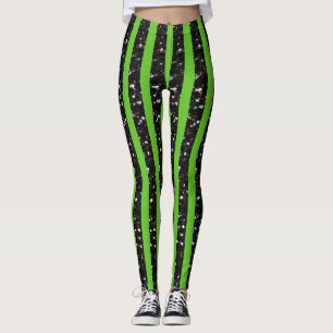 Leggings Halloween Noir rayures lignes sur vert