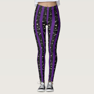 Leggings Halloween Noir rayures lignes sur violet