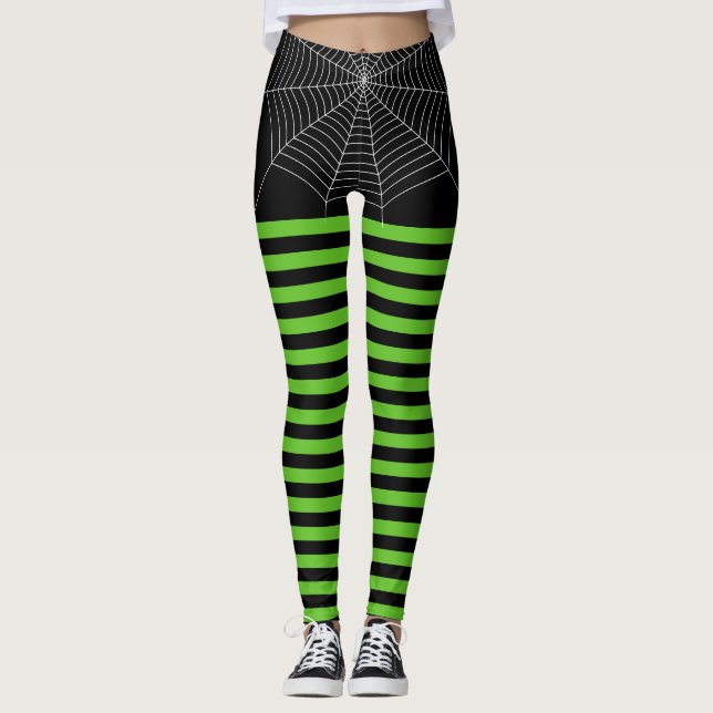 Leggings Halloween noir vert blanc araignée bandes web (Devant)