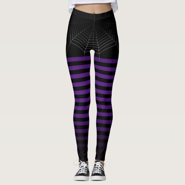 Leggings Halloween noir violet araignée web stripes ombre (Devant)