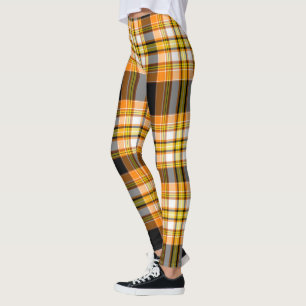 Leggings Halloween orange, jaune, blanc et noir plaid