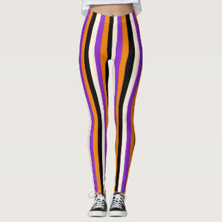 Leggings Halloween Orange Violet Noir Rayure