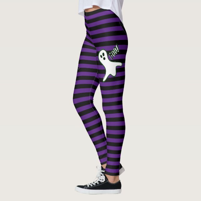 Leggings Halloween Partie Éffrayante Chat Cute Ghost Purple (Gauche)