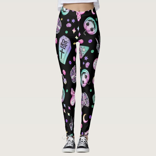 Leggings Halloween pastel gothique apothecaire et cimetière (Devant)