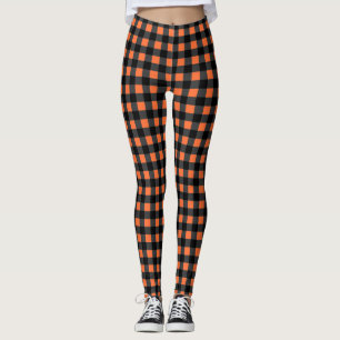 Leggings Halloween Plaid Motif en noir et orange