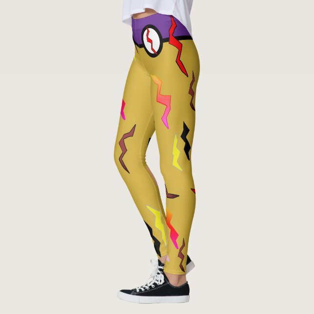 Leggings Halloween Purple Gold Lightning Bolts Superhero (Gauche)